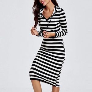 NEW WITHOUT TAG Hooded striped bodycon midi dress, size L